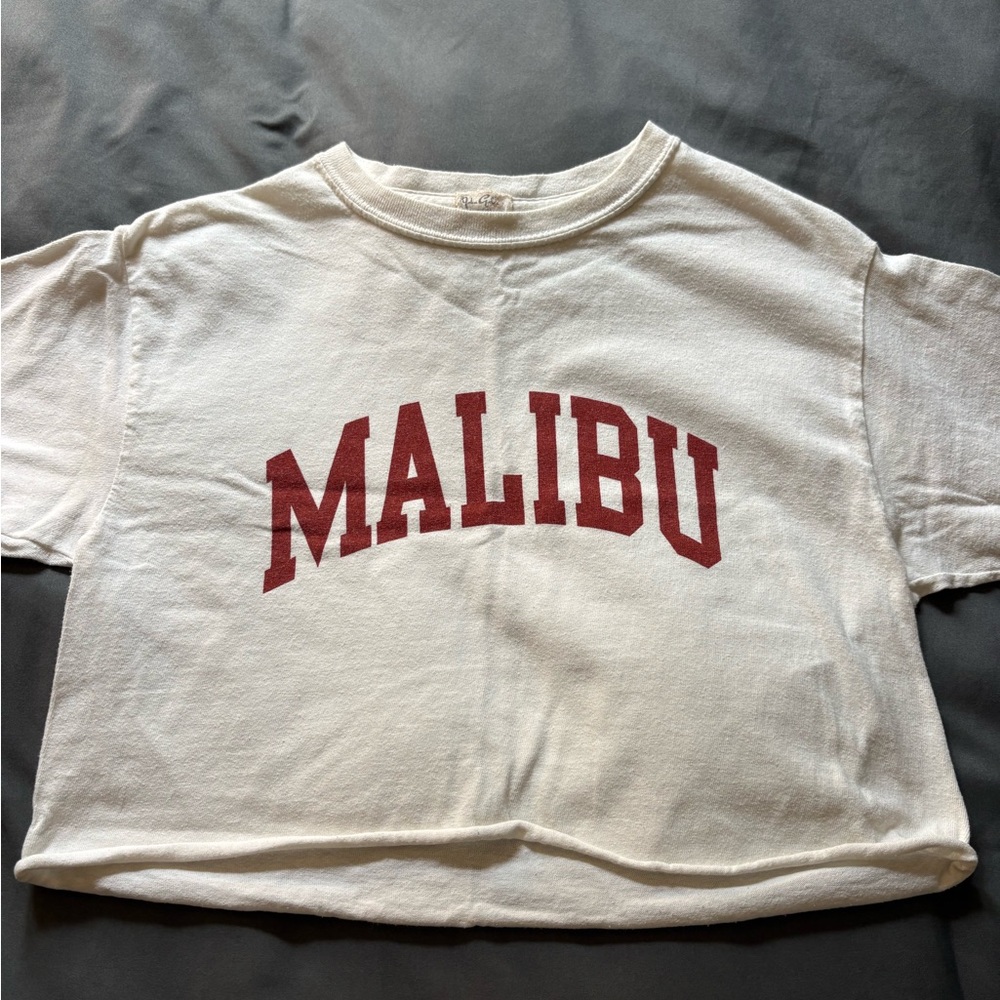 Brandy Melville White Crop Tee with Red "MALIBU" Print